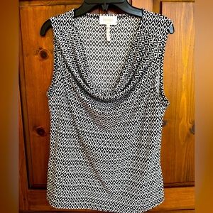 Laundry Size Small black and white sleeveless tunic open neck with cowling. EUC